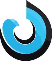 Abstract logo design featuring a blue and black circular shape with a wave like element vector