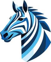A striking blue and white zebra head in a geometric style, perfect for branding, logos, or illustrations vector