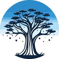 A striking silhouette of a tree with intricate branches against a blue sky, perfect for logo designs, branding, and nature inspired imagery vector