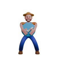Male Rural Farmer 3D. A farmer is seen hugging a large blue circle with a white check mark symbol in the middle png