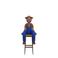 Professional 3D Male Farmer. A farmer stands with his hands on his hips and next to a large blue circle. Agricultural Character png