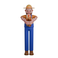 Male Farmer Professional Character. A farmer stands while holding two slices of bread that are served png