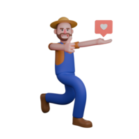 3D Rural Male. A farmer is running with one leg lifted, while both hands are pointing forward as if giving something png