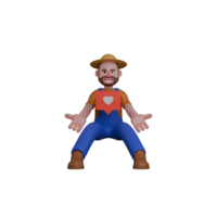 Professional Farmer in 3D. A farmer is sitting with both hands extended forward, while a pink heart symbol is displayed on his chest png