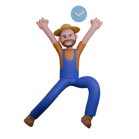 3D Professional in Agriculture. A farmer is seen jumping enthusiastically with both hands raised in the air. Male Farmer png