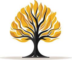 Abstract tree logo design with yellow foliage and a black trunk vector