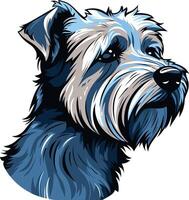 A striking illustration of a scruffy dog, rendered in a cool blue color scheme vector