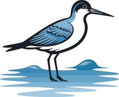 A stylized blue and white seabird stands on a wave, perfect for branding and design projects related to the ocean, nature, or travel vector