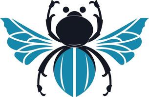 Stylized, abstract beetle with wings in blue and black vector