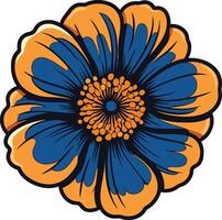 A vibrant and stylized flower with blue petals and an orange center, perfect for adding a touch of nature to your designs vector
