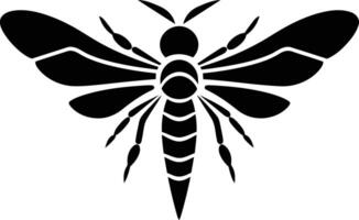 A bold, simple black and white silhouette of a bee, perfect for branding or design projects vector