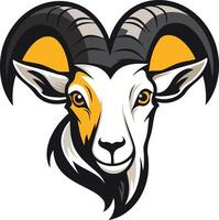 Bold and powerful mascot design featuring a stylized goat head with curled horns vector
