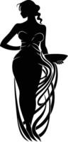 Elegant silhouette of a woman in a flowing gown, perfect for adding a touch of sophistication to your designs vector