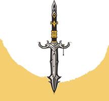 A detailed illustration of a stylized dagger with gold accents, set against a simple white background with a small yellow accent at the bottom vector