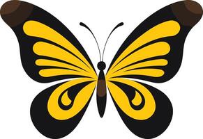 A simple yet elegant cartoon butterfly with black wings and a bright yellow pattern vector