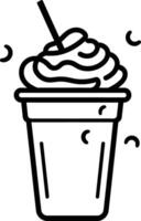 A simple line drawing of a milkshake with a straw and whipped cream vector