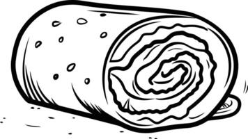 A simple, cartoon style illustration of a rolled up cake, perfect for coloring pages, cookbooks, and baking websites vector