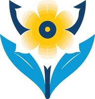 A stylized floral design with a yellow flower and blue leaves, perfect for branding, logos, and patterns vector