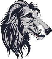 A detailed line art illustration of an afghan hound's head, perfect for designs that need a touch of elegance and athleticism vector