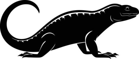 Black and white silhouette of a lizard in a dynamic pose, perfect for logo design, wildlife illustrations, or nature themed projects vector