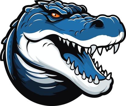 A powerful and intimidating blue alligator mascot head with sharp teeth and a menacing expression vector