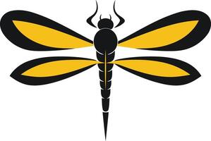 A simple yet elegant silhouette of a dragonfly, with black wings edged in yellow vector