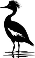 A striking silhouette of a grebe bird standing in water, perfect for nature, wildlife, or conservation projects vector