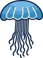 Cartoon illustration of a blue jellyfish with wavy tentacles, perfect for children's books, websites, or educational materials vector