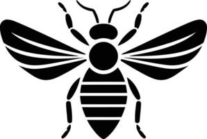 A bold, black and white bee silhouette with wings spread, perfect for use as a logo or design element vector