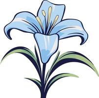 A delicate blue lily flower with green leaves, perfect for adding a touch of elegance to any design vector