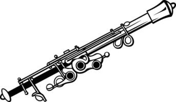 Black and white line art illustration of a clarinet, perfect for music related projects, educational materials, or design elements vector
