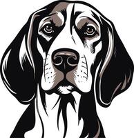 A black and white illustration of a beagle dog's head, showcasing its adorable features vector