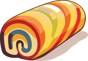 A colorful and playful illustration of a rainbow striped swiss roll cake, perfect for adding a touch of sweetness and whimsy to your design projects vector