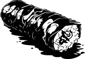 A bold black and white illustration of a single sushi roll, perfect for menu designs, social media posts, or print materials vector