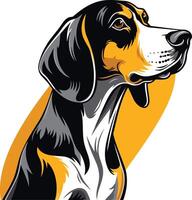 A striking illustration of a beagle head, with a bold black and white design and a vibrant yellow background vector
