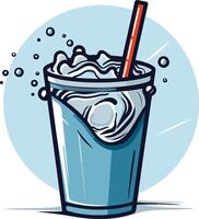 A cartoon illustration of a refreshing glass of water with a straw, perfect for representing thirst quenching, hydration, or summery vibes vector