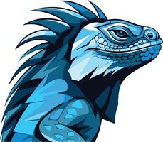 A striking blue iguana head, rendered in a bold, stylized design vector