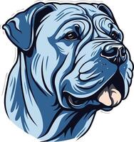 A powerful, blue toned illustration of a bulldog head, showcasing its strong features and determined expression vector