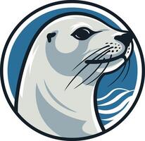 A friendly seal mascot design featuring a playful seal in a circular frame vector