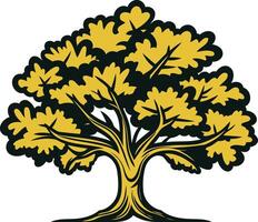 A stylized illustration of a large oak tree with a thick trunk and dense foliage, perfect for branding or logo design vector