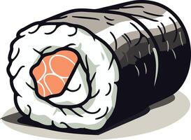 A cartoon style sushi roll with a single piece of salmon visible vector