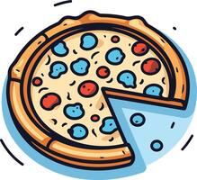 A fun, cartoon style illustration of a pizza with a slice missing, perfect for adding a touch of humor and appetite to your designs vector