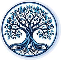 A beautiful, stylized blue tree of life in a circular design vector