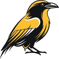 A bold, stylized raven with black and yellow feathers, perfect for branding, logo design, and mascot concepts vector