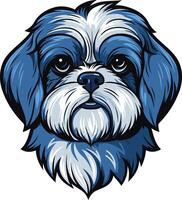 Cute cartoon illustration of a shih tzu dog with blue fur, perfect for pet lovers, dog owners, or anyone needing a whimsical image for their design vector