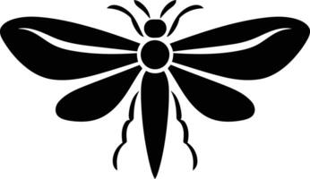 A simple, bold black silhouette of a dragonfly vector