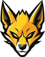 A fierce, stylized fox head with yellow fur and black outlines vector