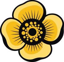 A stylized yellow flower with a black center, perfect for use in logos, branding, and designs vector