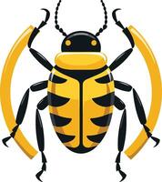A stylized, cartoon like yellow and black beetle with a bold design, perfect for logos, branding, or illustrations for kids, nature, and environmental themes vector