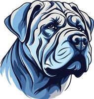 A fierce and powerful bulldog illustration in blue tones, perfect for branding, apparel, and pet related projects vector